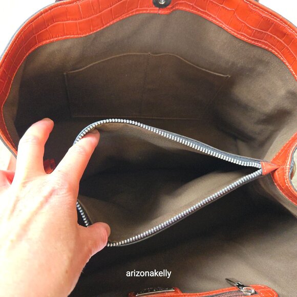 Claudia Firenze Croc Leather Tote Burnt Orange Rust Genuine Italian Leather - Picture 9 of 16